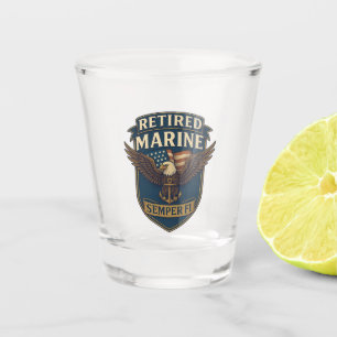 Retired Semper Fi Marine over eagle & flag Shot Glass