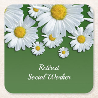 Retired Social Worker, floral design, Square Paper Coaster