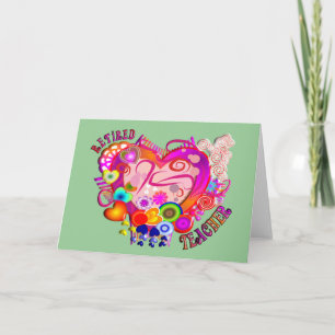 Retired Teacher Artsy Retro Heart Card