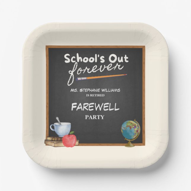 Retired Teacher Chalkboard Farewell Party Paper Plate (Front)