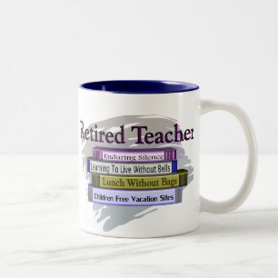 Retired Teacher "Funny Stack of Books" Design Two-Tone Coffee Mug