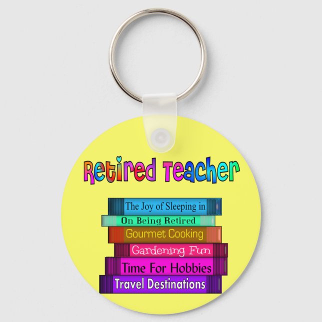 Retired Teacher Gifts Stack of Books Design Key Ring (Front)