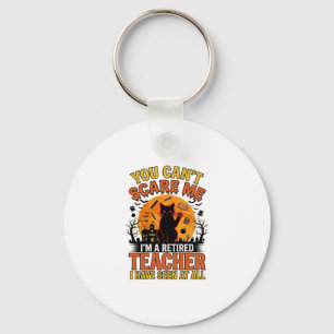 Retired Teacher Halloween Cat Vintage Shirt Design Key Ring