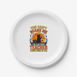 Retired Teacher Halloween Cat Vintage Shirt Design Paper Plate