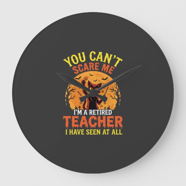 Retired Teacher Halloween Pumpkin Cat Design_1 Large Clock (Front)