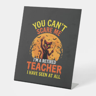 Retired Teacher Halloween Pumpkin Cat Design_1 Pedestal Sign