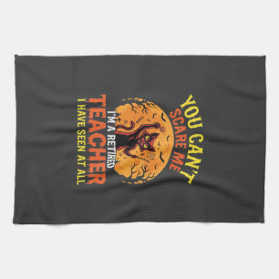 Retired Teacher Halloween Pumpkin Cat Design_1 Tea Towel