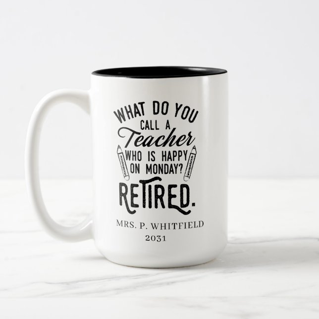 Retired Teacher Head of School Retirement Two-Tone Coffee Mug (Left)