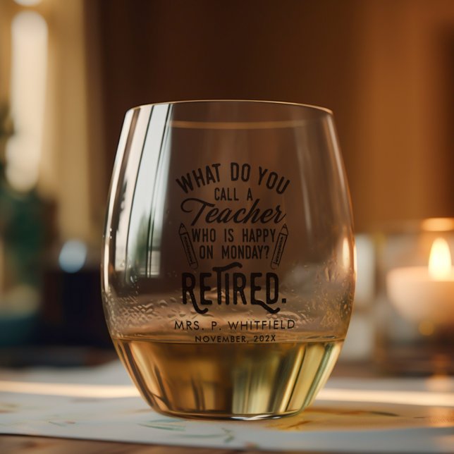 Retired Teacher Retirement Keepsake Custom Stemless Wine Glass (Retired Teacher Retirement Keepsake Custom Stemless Wine Glass)