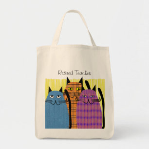 Retired Teacher Tote Bag Folk Cats