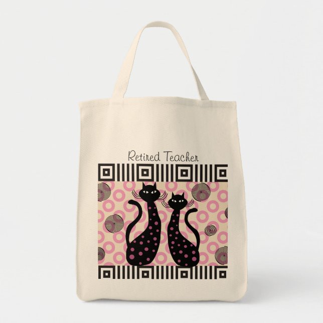 Retired Teacher Tote Bag Whimsical Cats (Front)