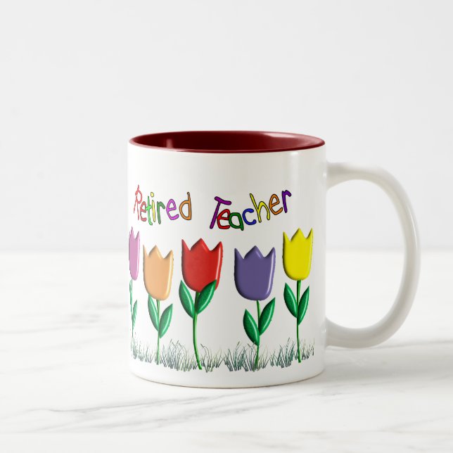 Retired Teacher Tulips Design Gifts Two-Tone Coffee Mug (Right)