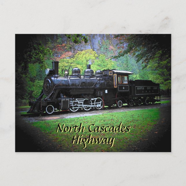 Retired Train Engine From Seattle Lights Postcard (Front)