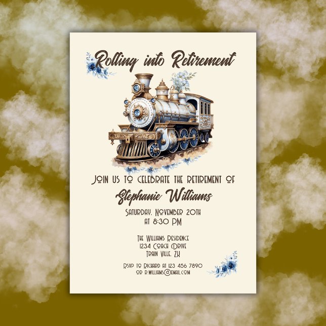 Retired Travel Theme Rolling into Retirement Train Invitation (Creator Uploaded)