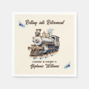 Retired Travel Theme Rolling into Retirement Train Napkin