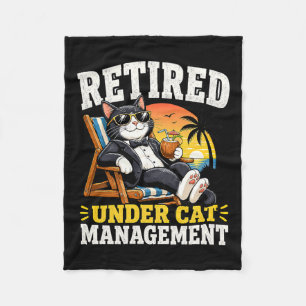 Retired Under Cat Management Funny Tuxedo Feline Fleece Blanket