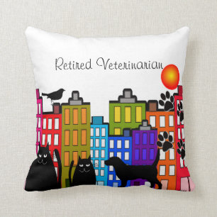 Retired Veterinarian Pillow Whimsical Animal Art