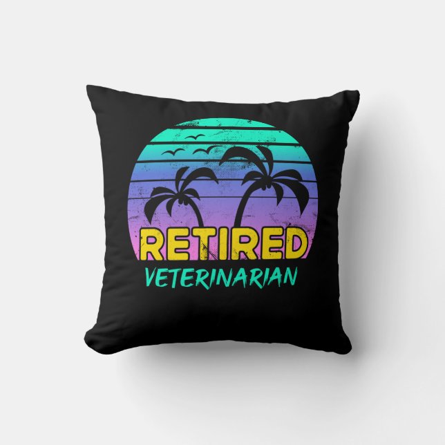 Retired Veterinarian Retirement Gift Retro Cushion (Front)