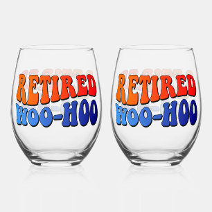 Retired Woo Hoo Vintage Groovy Text Stemless Wine Glass