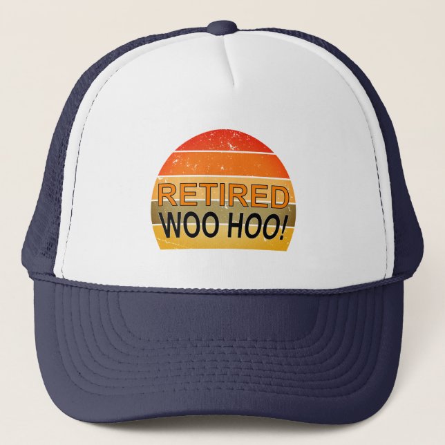 Retired Woo Hoo With Vintage Sunset Trucker Hat (Front)