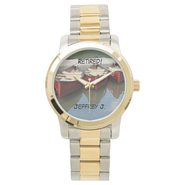 Retired! Wrist Watch 3 Red Canoes, Two Tone Strap (Front)