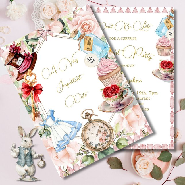 Retirement Alice In Wonderland Pink Floral Invitation (Creator Uploaded)