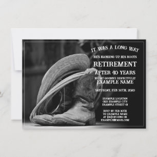 Retirement announcement with cowboy hat and boots