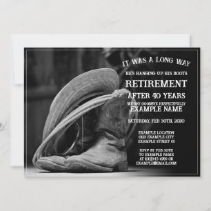 Retirement announcement with cowboy hat and boots