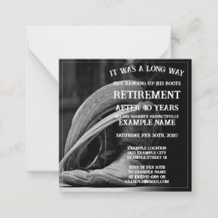 Retirement announcement with cowboy hat and boots