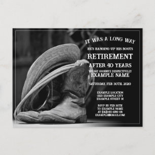 Retirement announcement with cowboy hat and boots