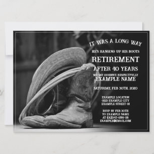 Retirement announcement with cowboy hat and boots