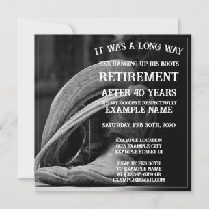 Retirement announcement with cowboy hat and boots