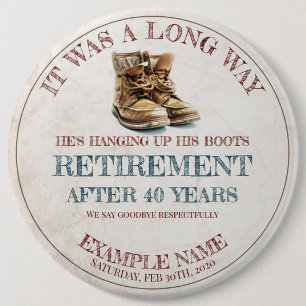 Retirement announcement with old spurs 6 cm round badge