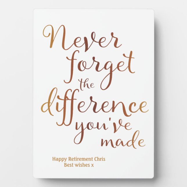 Retirement Appreciation Never Forget Plaque (Front)