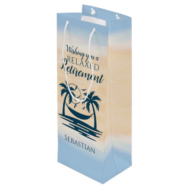 Retirement Beach Hammock Relaxed  Wine Gift Bag (Back Angled)