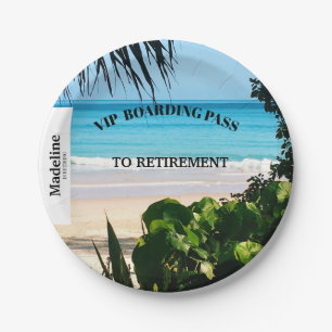 Retirement Beach Scene Boarding Pass Destination   Paper Plate