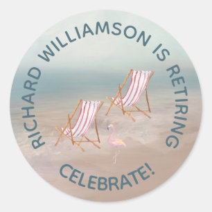 Retirement Beach Themed Party Personalise   Classic Round Sticker