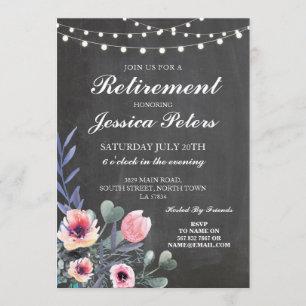 Retirement Birthday Pink Flowers Chalk Invite