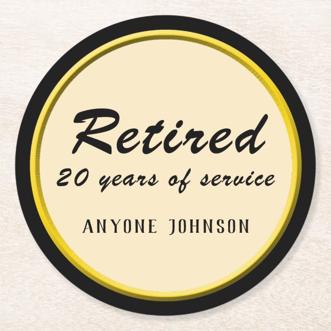 Retirement Black and Gold border Round Paper Coaster (Front)