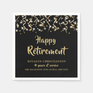 Retirement Black Gold Confetti Streamers Napkin