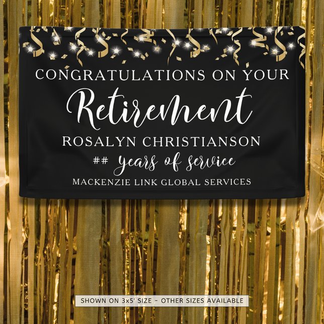 Retirement Black Gold Confetti Streamers Script Banner (Creator Uploaded)