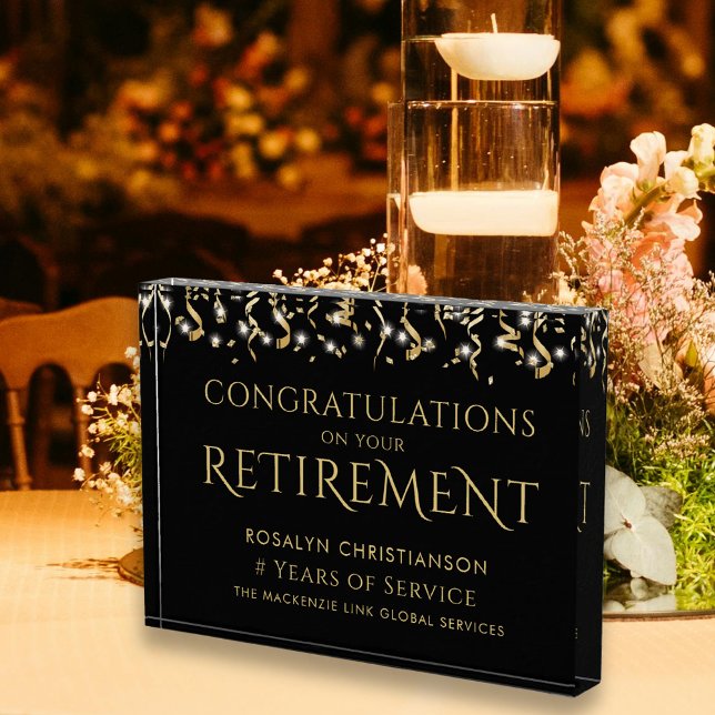 Retirement Black Gold Confetti Years of Service Pl Photo Block (Creator Uploaded)