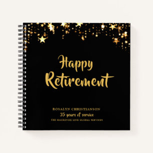 Retirement Black Gold Stars Years of Service Name Notebook