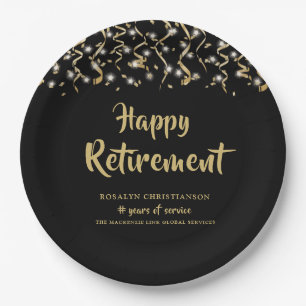 Retirement Black Gold Streamers Years of Service Paper Plate