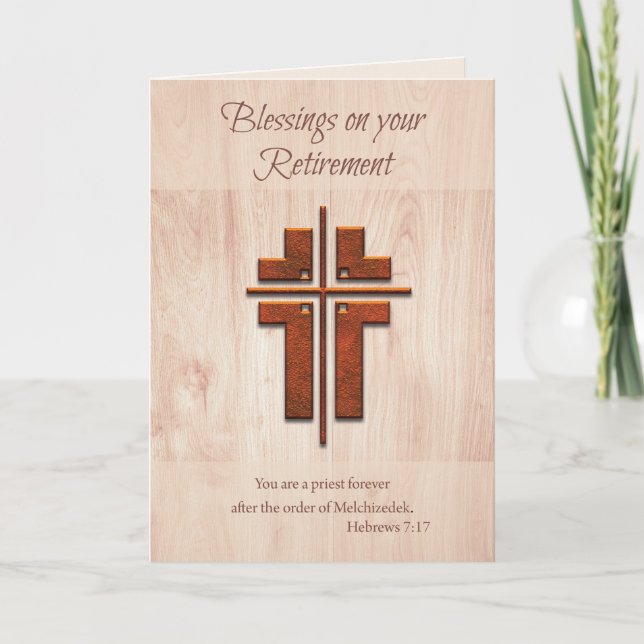 Retirement Blessings Priest, Cross on Wood Card (Front)