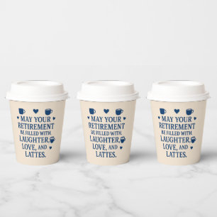 Retirement Blue Typography Coffee Latte Hearts Paper Cups