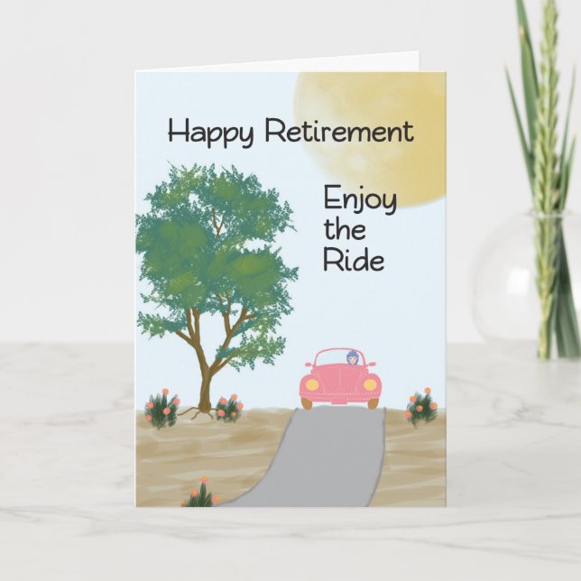 Retirement Card "Enjoy the Ride" Pink Car (Front)