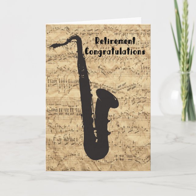 Retirement Card for Musician Notes and Sax (Front)