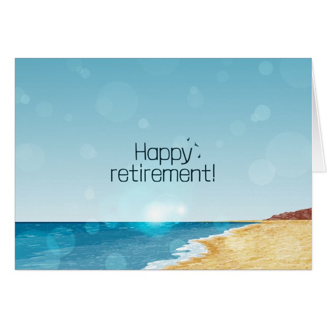 Retirement card with beach, sea and blue sky (Front Horizontal)