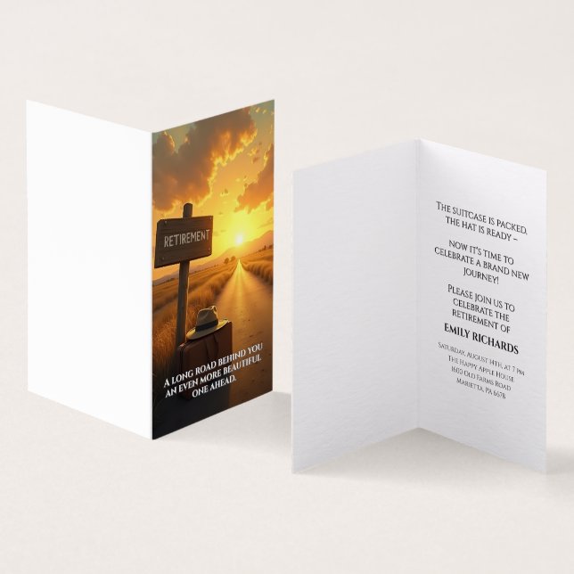 Retirement Card with Sunset Road and Quote Design (Inside and Outside)